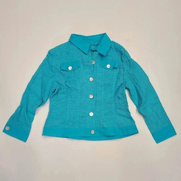 Eyelet Lace Tops Blouses Lot of 4 Ruby Rd. Petites White Hot Pink Turquoise 6 - Picture 6 of 16